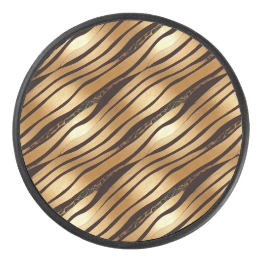Goudbruine luipaard Dierenprint Strepen Hockey Puck (Voorkant)