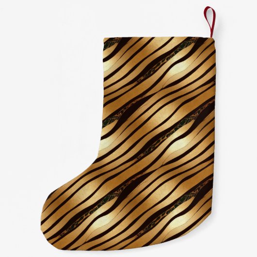 Goudbruine luipaard print strepen kleine kerstsok (Achterkant)