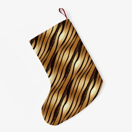 Goudbruine luipaard print strepen kleine kerstsok (Achterkant (Hangend))