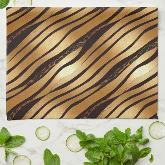 Goudbruine luipaard print strepen theedoek (Gevouwen)