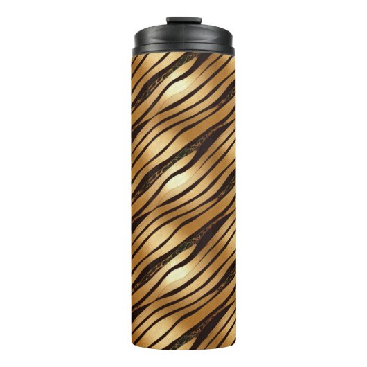 Goudbruine luipaard print strepen thermosbeker (Voorkant)