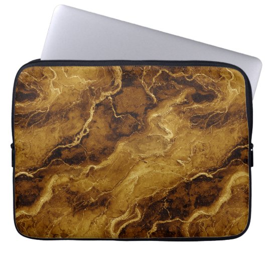 Goudbruine marmerstructuur laptop sleeve (Voorkant)