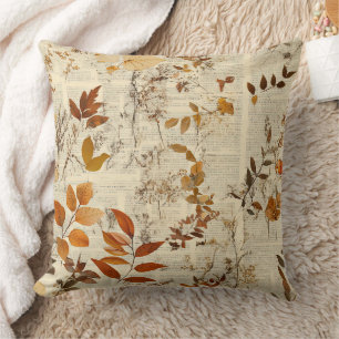 Goudbruine Rustieke Bladeren - Vintage Herfst Text Kussen
