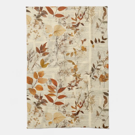 Goudbruine Rustieke Bladeren - Vintage Herfst Text Theedoek (Verticaal)