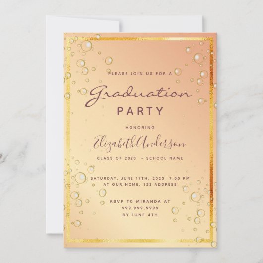 Goudbruine zeepbellen van de Graduparty Kaart (Voorkant)