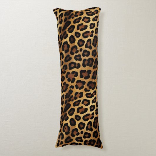 Goudbruine zwarte luipaard print lichaamskussen (Voorkant Verticaal)
