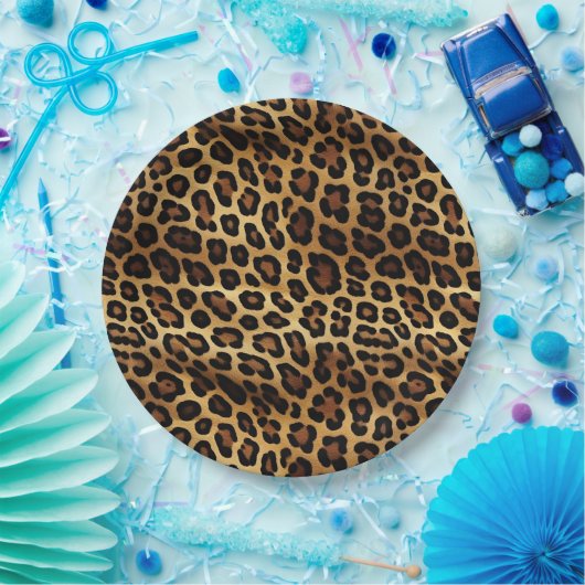 Goudbruine zwarte luipaard print papieren bordje (Feest)