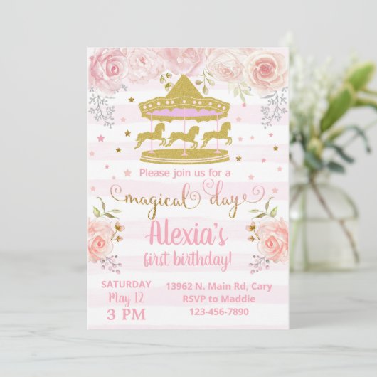 Goudcarrousel is een feestelijke uitnodiging. kaart (Staand voorkant)