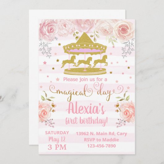 Goudcarrousel is een feestelijke uitnodiging. kaart (Voorkant / Achterkant)