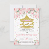 Goudcarrouselmeisje eerste uitnodiging op verjaard (Voorkant)