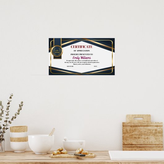 Goudcertificaat voor aangepaste waardering poster (Keuken)