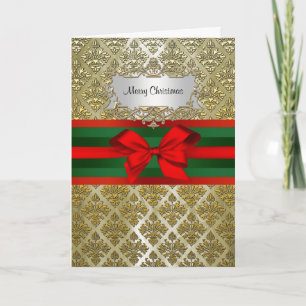  goudchampagne Damask Red Green Ribbn Xmas Feestdagen Kaart