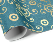 Goudcirkels en Blauwgroen cirkels Cadeaupapier (Rol Hoek)