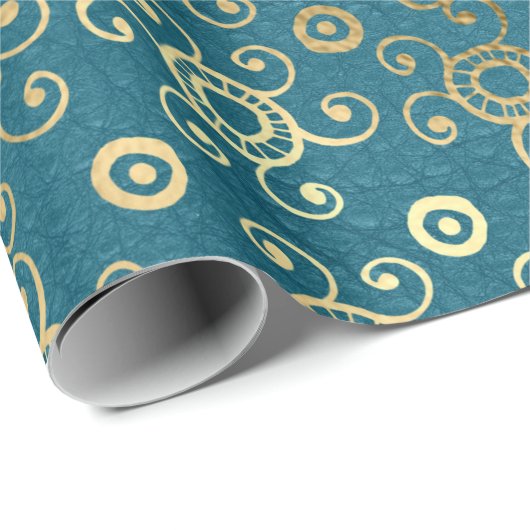 Goudcirkels en Blauwgroen cirkels Cadeaupapier (Rol Hoek)