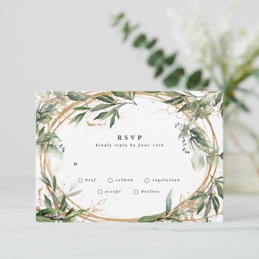 Goudcirkels Eucalyptus Elegant Greenery Moss RSVP Kaartje (Staand voorkant)