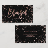 Goudconfetti-splatters met gelabeld script roos visitekaartje (Voorkant / Achterkant)