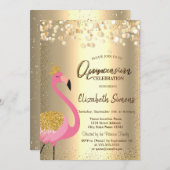 goudConfetti Stippen, roze flamingo Quinceañera Kaart (Voorkant / Achterkant)