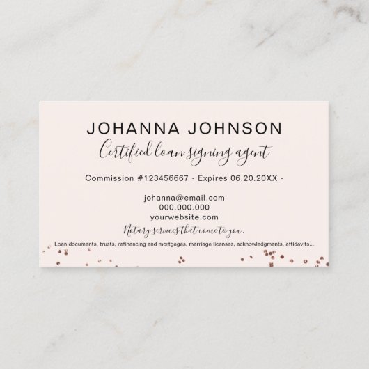 Goudconfetti-typografie van roos met een mobiele l visitekaartje (Achterkant)