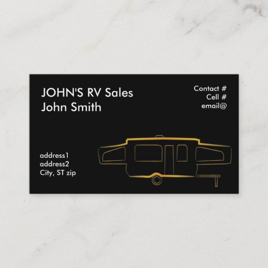 Goudcontour pop in tenttrailer visitekaartje (Voorkant)