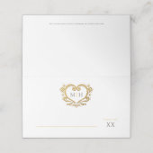Gouddecoratieve hartenmonogram huwelijkstaart plaatskaartje (Buitenkant ongevouwen)