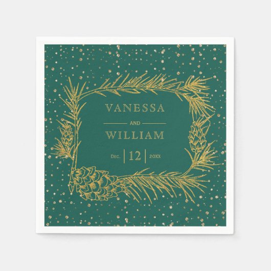 Gouddennenappels met kerstaebruine bruiloft servet (Voorkant)