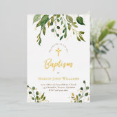 gouddetails waterverf greenery Baptisme Folie Uitnodiging (Staand Voorkant)