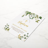 gouddetails waterverf greenery Baptisme Folie Uitnodiging (Gedraaid)