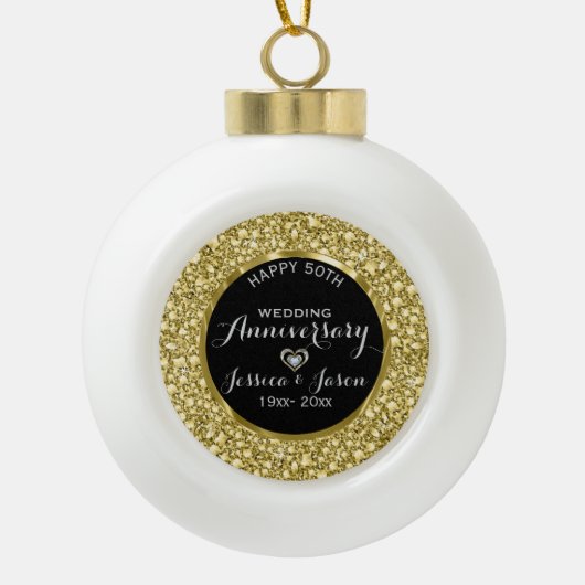 Gouddiamanten Glitter 50ste Jubileum Keramische Bal Ornament (Voorkant)