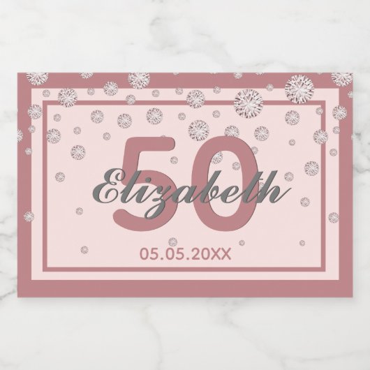 gouddiamanten met gouden roos op jaardag sparkling wijnetiket (Enkel label)