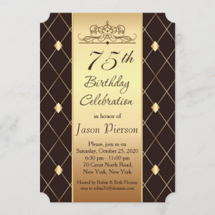 Gouddiamantpatroon op de bruine 75e verjaardag kaart