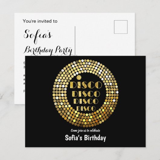 gouddisco Briefkaart-uitnodiging Uitnodiging Briefkaart (Voorkant / Achterkant)