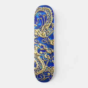 Gouddraak in reliëf op BlueSatin Print Skateboard