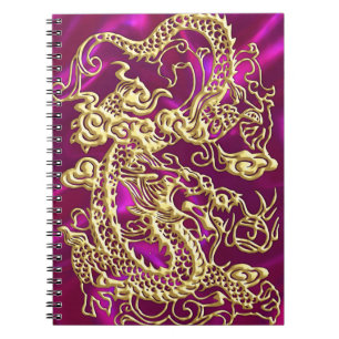 Gouddraak in reliëf op magenta satin print notitieboek