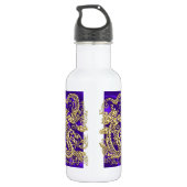 Gouddraak in reliëf op Paarse satijnafdruk Waterfles (Achterkant)