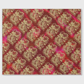 Gouddraak in reliëf op rode plaat cadeaupapier (Vlak)