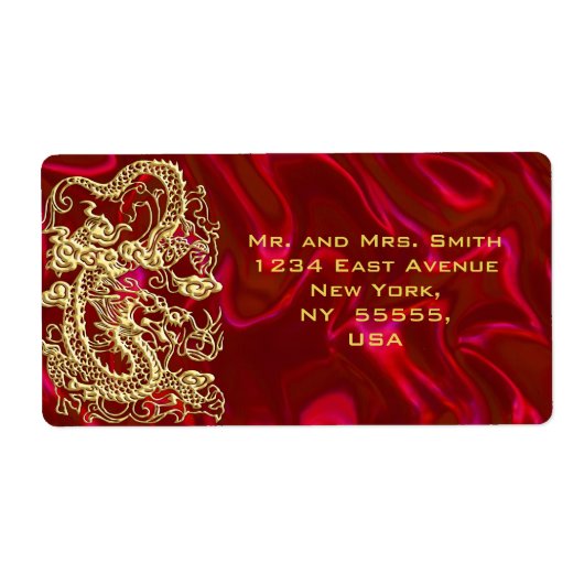 Gouddraak in reliëf op rode plaat etiket (Voorkant)