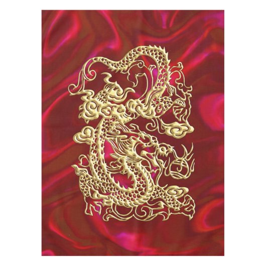 Gouddraak in reliëf op rode plaat tafelkleed (Voorkant)