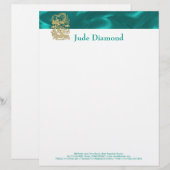 Gouddraak in reliëf op Turquoise Satin Print Custom Briefhoofd (Voorkant / Achterkant)