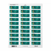 Gouddraak in reliëf op Turquoise Satin Print Etiket (Full Sheet)