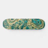 Gouddraak in reliëf op Turquoise Satin Print Persoonlijk Skateboard (Horizontaal)