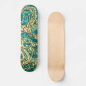 Gouddraak in reliëf op Turquoise Satin Print Persoonlijk Skateboard (Voorkant)