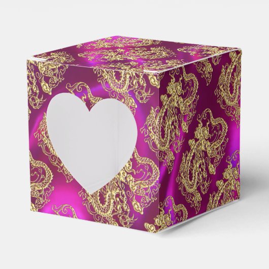 Gouddraak Magenta Satin Print Bedankdoosjes (Voorkant Zijde)