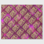Gouddraak Magenta Satin Print Cadeaupapier (Vlak)