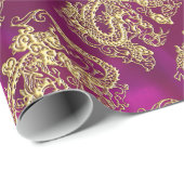 Gouddraak Magenta Satin Print Cadeaupapier (Rol Hoek)