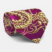 Gouddraak Magenta Satin Print Stropdas (Opgerold)