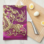 Gouddraak Magenta Satin Print Theedoek (Quarter Fold)