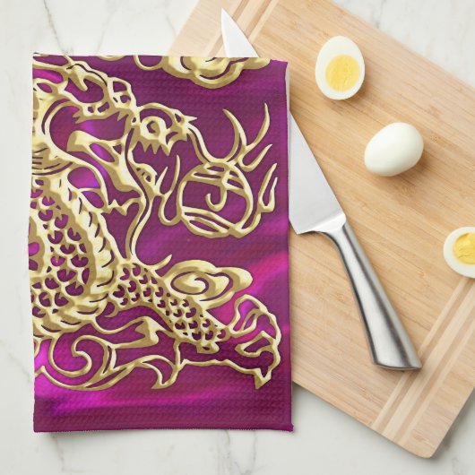 Gouddraak Magenta Satin Print Theedoek (Quarter Fold)