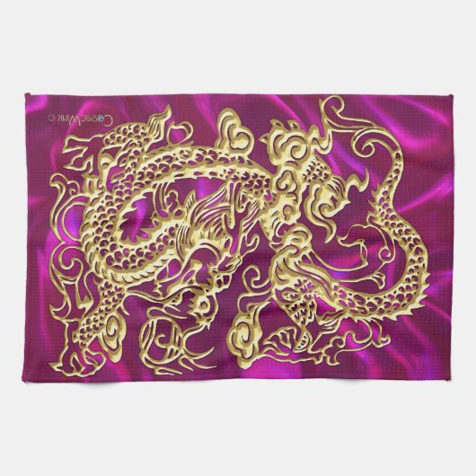 Gouddraak Magenta Satin Print Theedoek (Horizontaal)