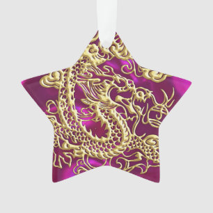 Gouddraak op magenta satin ornament