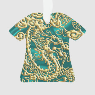 Gouddraak op Turquoise Satin Ornament